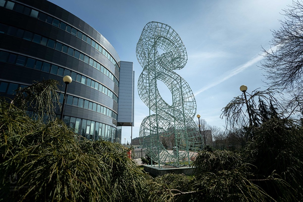 A sculpture outside the building of the Faculty of Law and Administration